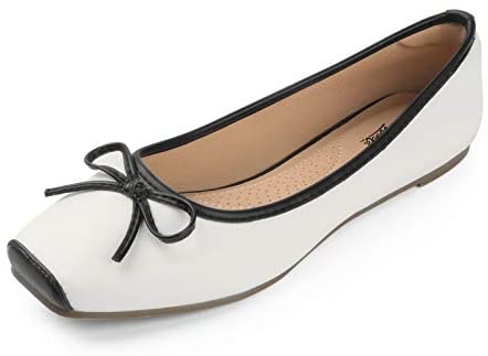 Heel The World Women's Ballet Flats Square Toe Ballerina Flat Shoes with Bow
