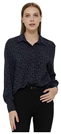 Women's Casual V Neck Crepe Blouses Long Sleeve Button Down Shirts Tops
