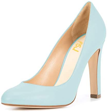 FSJ Women Elegant Round Toe Formal Pumps Slip On Office Dress Shoe Chunky Heels Size 4-15 US
