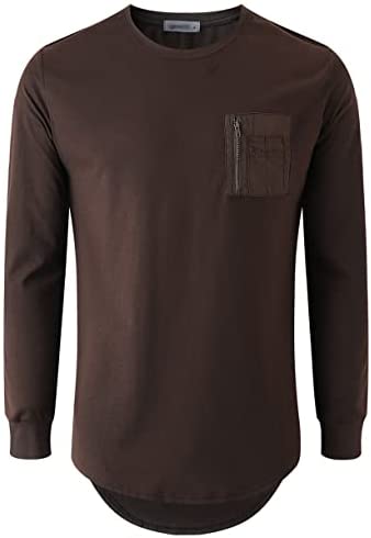 KLIEGOU Mens Cotton Hipster Crewneck T-Shirt with Zip Pocket(K218)