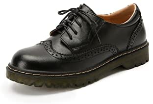 KANGFEINI Classic Formal Women's Lace-Up Dress Shoes Flat Retro Wingtip Oxfords