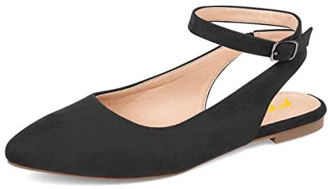 FSJ Women Trendy Pointed Toe Ballet Flats Ankle Strap Buckle Low Heels Backless Pumps Slip On Comfort Casual Walking Shoes Size 4-15 US