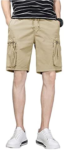 Men's Drawstring Hiking Cargo Shorts Quick Dry Multi Pockets Knee Length Bottoms Hunting Fishing