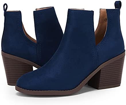 Women Chunky Block Stacked Low Heel Ankle Boots Cut Out Pointed Toe Comfortable Booties