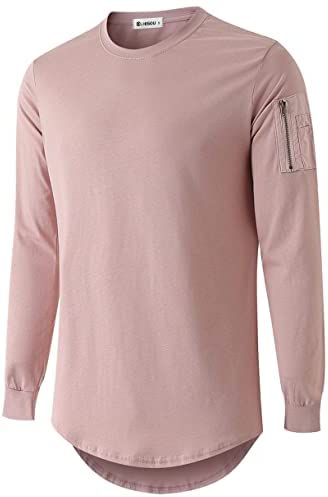 KLIEGOU Mens 100% Cotton Hipster Hip Hop Crewneck T-Shirt with Zip Pocket