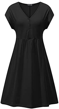 TIMSEM Women's Short Sleeve Dresses V Neck Half Button Summer Floral Smock Dress