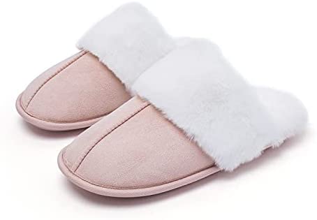 Katliu Women's Fluffy Slippers Warm Faux Fur Memory Foam Slippers Non Slip House Slippers