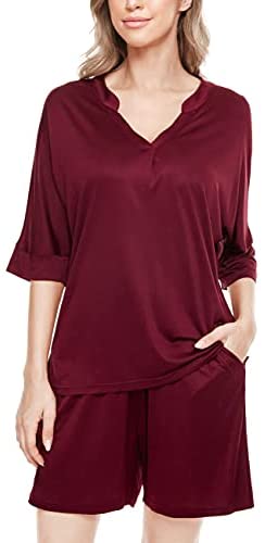 Womens Pajama Sets Soft Loungewear Set Short Sleeve Button Sleepwear Two-Piece Pj Sets Nightwear Pajamas for Women