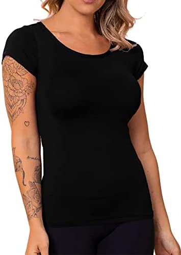 Womens Short Sleeve Backless Slim Workout T-Shirt Yoga Running Workout Essential Tops