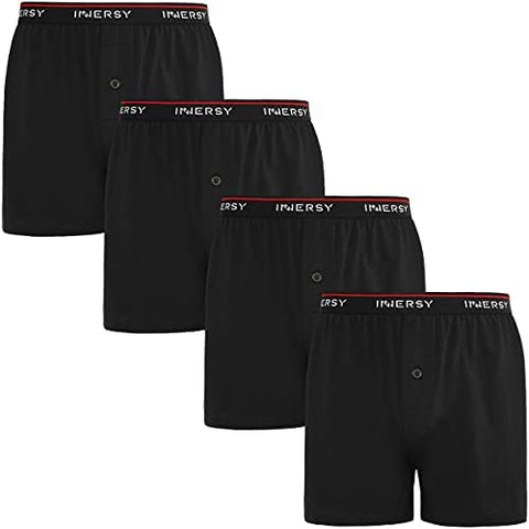 INNERSY Men's Cotton Boxer Shorts Knit Boxers with Soft Stretchy Waistband 4-Pack