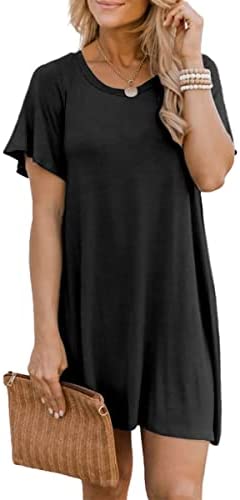 Dyexces Women Crew Neck Tops Short Sleeve Shirts Casual Loose T-Shirts Solid Basic Tops