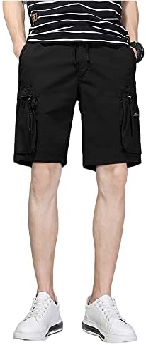 Men's Drawstring Hiking Cargo Shorts Quick Dry Multi Pockets Knee Length Bottoms Hunting Fishing