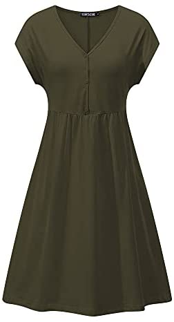 TIMSEM Women's Short Sleeve Dresses V Neck Half Button Summer Floral Smock Dress