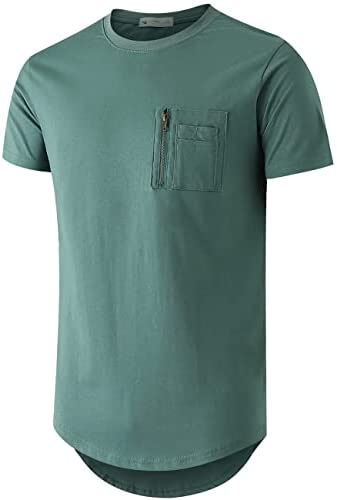 KLIEGOU Mens Cotton Hipster Crewneck T-Shirt with Zip Pocket(K218)
