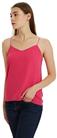 Womens Summer V-Neck Crepe Sleeveless Cami Tank Top Spaghetti Strap with Lining