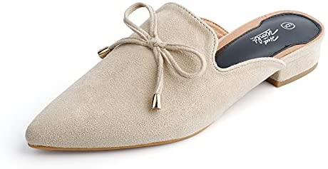 Heel The World Women's Mules Pointed Toe Low Heel Flats Backless Slip On Loafer Shoes for Women