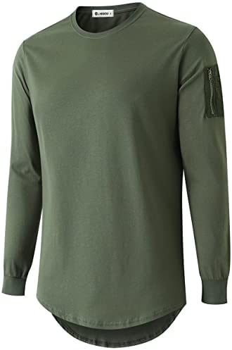 KLIEGOU Mens 100% Cotton Hipster Hip Hop Crewneck T-Shirt with Zip Pocket