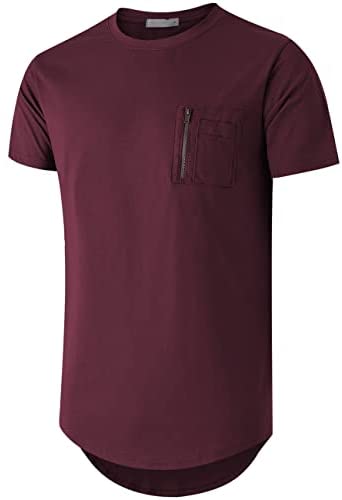 KLIEGOU Mens Cotton Hipster Crewneck T-Shirt with Zip Pocket(K218)