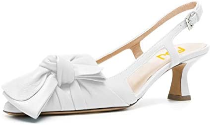 FSJ Women Pointed Toe X Bow Sandals Slip On Spool Middle Heel Pumps Slingback Cutout Party Prom Dress Shoes