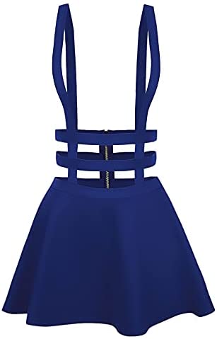 Womens Elastic Waist Pleated Short Braces Skirt