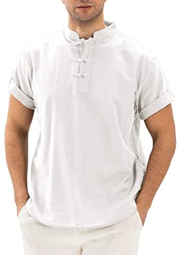 Yasiter Men's Casual Lightweight Henley Frog Button Closure Soft Solid Breathable Short Sleeve Henley Shirts