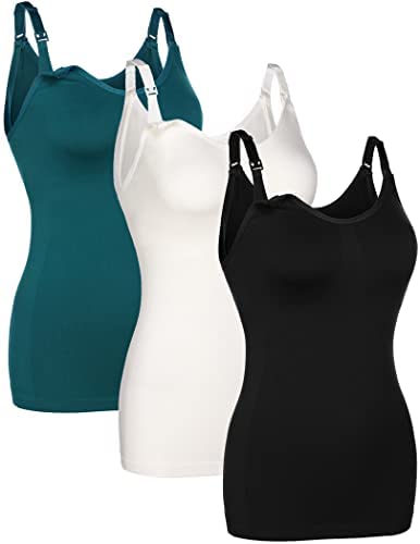 Nursing Tank Tops for Breastfeeding Double Layer Nursing Tops Maternity Stretch Camisole Pregnancy Cami 3 Pack