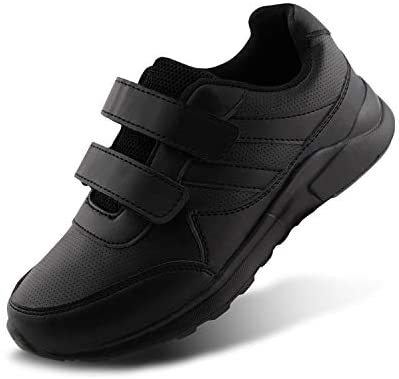 Kids Black/White Hook and Loop School Uniform Sneaker