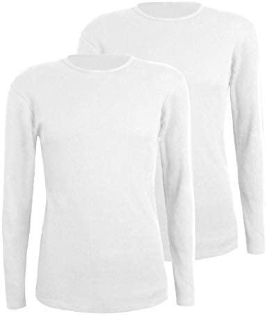 Men's 2-Pack Thermal Long Sleeve Undershirt Waffle Knit Soft Comfy Crew Neck Top Underwear
