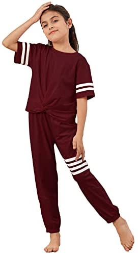 Kids Girls 2 Piece Outfit Sets Striped Crop Tops And Sweatpants Athletic Summer Tracksuit