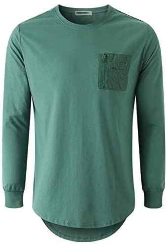 KLIEGOU Mens Cotton Hipster Crewneck T-Shirt with Zip Pocket(K218)