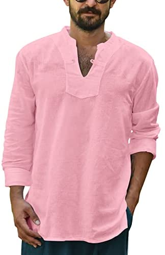 Yasiter Men's V Neck T Shirts Long Sleeve Solid Lightweight Side Seams Breathable Frog Button Henley Shirt