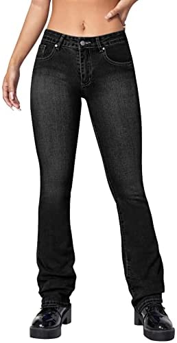 Women's Casual Slim Fit Flared Jeans Mid Waisted Sexy Stretchy Comfortable Denim Pants Trousers with Pockets