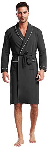 Men's Robe Knit Bamboo Cotton Long Bathrobe Spa Sleepwear Soft Shawl Collar Kimono Robe Big and Tall
