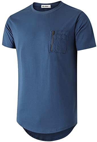 KLIEGOU Mens Cotton Hipster Crewneck T-Shirt with Zip Pocket(K218)