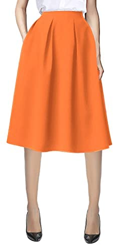 Women's Flared A line Pocket Skirt High Waist Pleated Midi Skirt