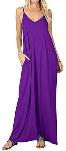 Women's Spaghetti Strap Beach Summer Sleeveless Dress V Neck Casual Maxi Dresses