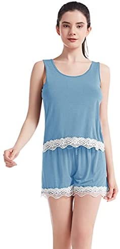 Women Short Pajamas Set Bamboo Viscose Comfortable Sleepwear Sleeveless Tank Top and Shorts 2 Piece