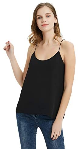 Womens Summer V-Neck Crepe Sleeveless Cami Tank Top Spaghetti Strap with Lining