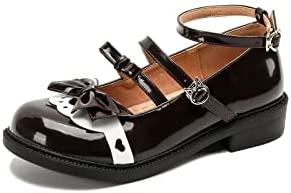 KANGFEINI Women's Kawaii Lolita Shoes JK Uniform cat Mary Jane Flat Shoes Sweet Princess Shoes