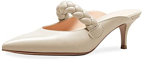 Womens Braided Strap Stiletto Mules Closed Pointed Toe Heeled Sandals Kitten Mid Heel Backless Slides