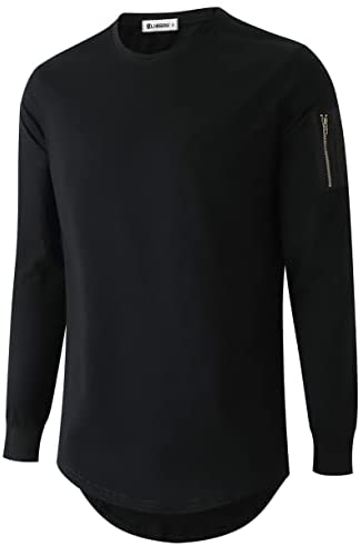 KLIEGOU Mens 100% Cotton Hipster Hip Hop Crewneck T-Shirt with Zip Pocket