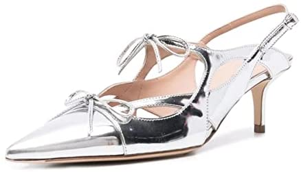 FSJ Women Cute Pointed Toe Cut Out Pumps Low Kitten Heel Sandals Double Mini Bows Slingback Comfy Buckle Office Dress Party Shoes Size 4-15 US
