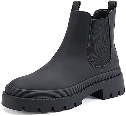 EETTARO Women's Low Heel Chelsea Boots Round Toe Elastic Ankle Boot Ladies Slip On Waterproof Leather Booties