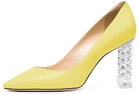FSJ Women Elegant Pointed Toe Pumps Clear High Heels Lucite Slip On Classic Casual Office Shoes Size 4-15 US
