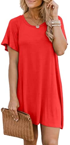 Dyexces Women Crew Neck Tops Short Sleeve Shirts Casual Loose T-Shirts Solid Basic Tops