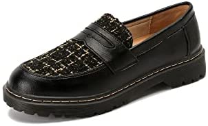 KANGFEINI Women's Apartment Wide Loafers Brown Work high Heel Platform Dress Shoes
