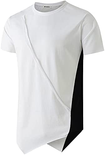KLIEGOU Men's Fashion Splicing Irregular Hem Hip Hop T-Shirt