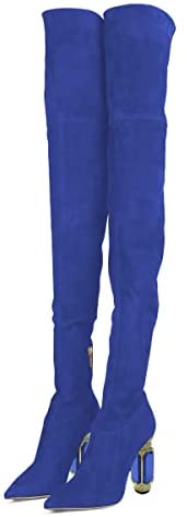 FSJ Women Winter Over The Knee Boots Crystal Chunky High Heels Stretch Thigh High Fashion Zipper Long Boots Faux Suede Comfort Warm Shoes Size 4-15 US