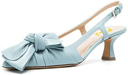 FSJ Women Pointed Toe X Bow Sandals Slip On Spool Middle Heel Pumps Slingback Cutout Party Prom Dress Shoes