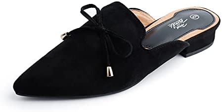 Heel The World Women's Mules Pointed Toe Low Heel Flats Backless Slip On Loafer Shoes for Women